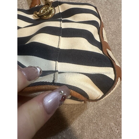 Michael Kors Marina Navy Blue White Stripe Nautical Canvas Tote - Picture 12 of 16